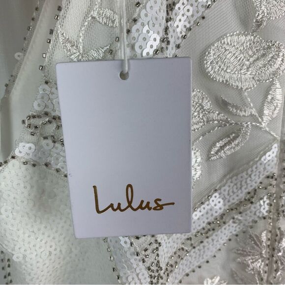 NWT Lulus Tell Me Everything White Beaded Sequin Halter Maxi Dress Size XLarge - Picture 12 of 13